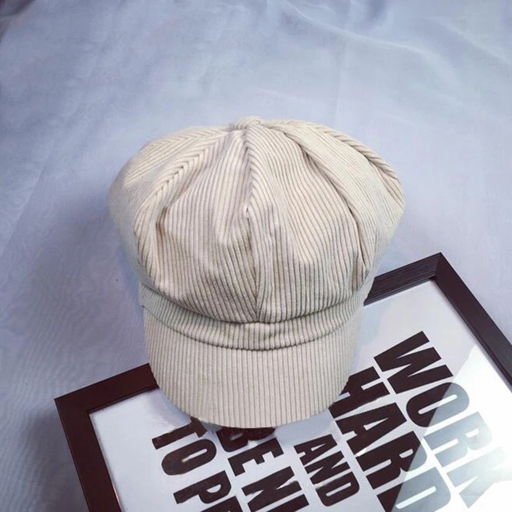 

2018 Korean Corduroy Female Women Vintage Beret Cap Girl Hat Casual Solid Cotton Spring Summer Pink British Hat Peaked Hot Sale