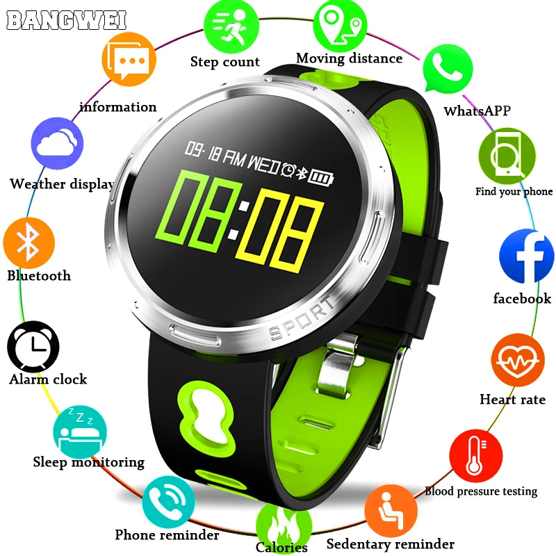 

BANGWEI Smart watch IP67 waterproof Activity Fitness tracker Heart rate blood pressure monitor Sport Men women smartwatch +box
