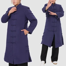 Зимние и осенние теплые хлопок и лен тай-чи костюм даосский форма тайцзи Майки боевых искусств одежда даосизм кунг-фу Халат пальто синий