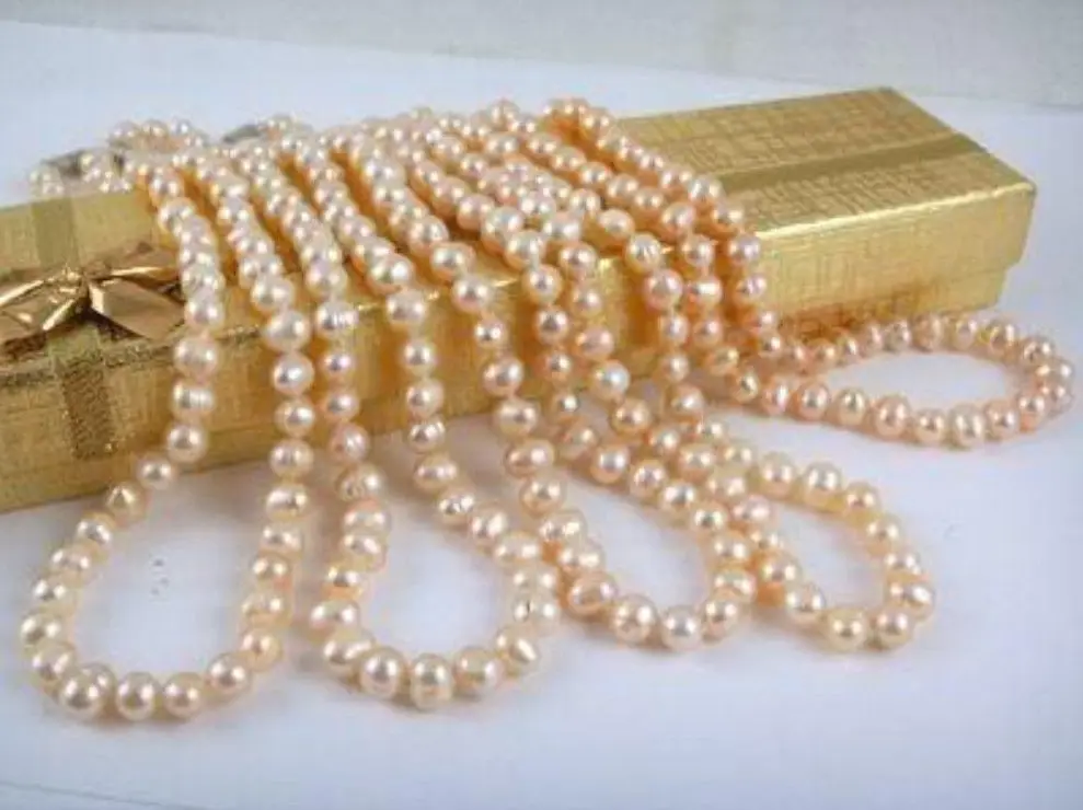 

Hot sale Free Shipping>>>>>Wholesale 5pcs 7-8mm Pink Akoya Pearl Necklace 18