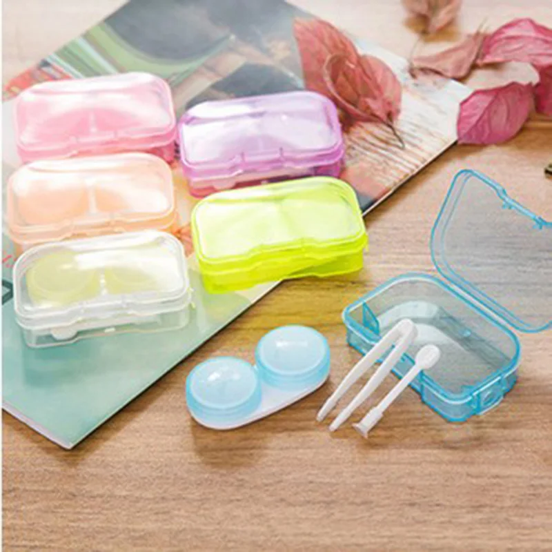 

2Pcs PVC Simple Plastic Catoon Fashion Cute Cover Colorful Lens Case Holder Box Case Storage Tool Free SHipping Hot Sale