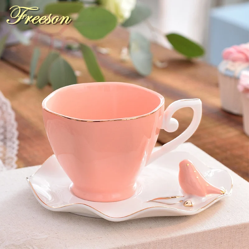 

Elegant Butterfly Bird Bone China Coffee Cup Saucer Spoon Set 220ml British Ceramic Teacup Europe Porcelain Scented Tea Cup