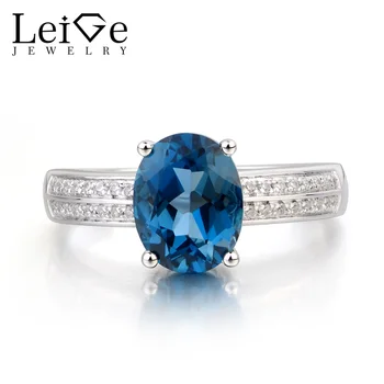 

Leige Jewelry London Blue Topaz Ring Promise Ring Oval Cut Blue Gemstone November Birthstone Solid 925 Sterling Silver Ring