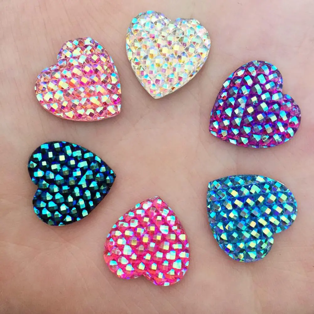 

AB Resin Heart 100pcs 16mm flatback Scrapbooking for phone/Wedding diy craft D26*5