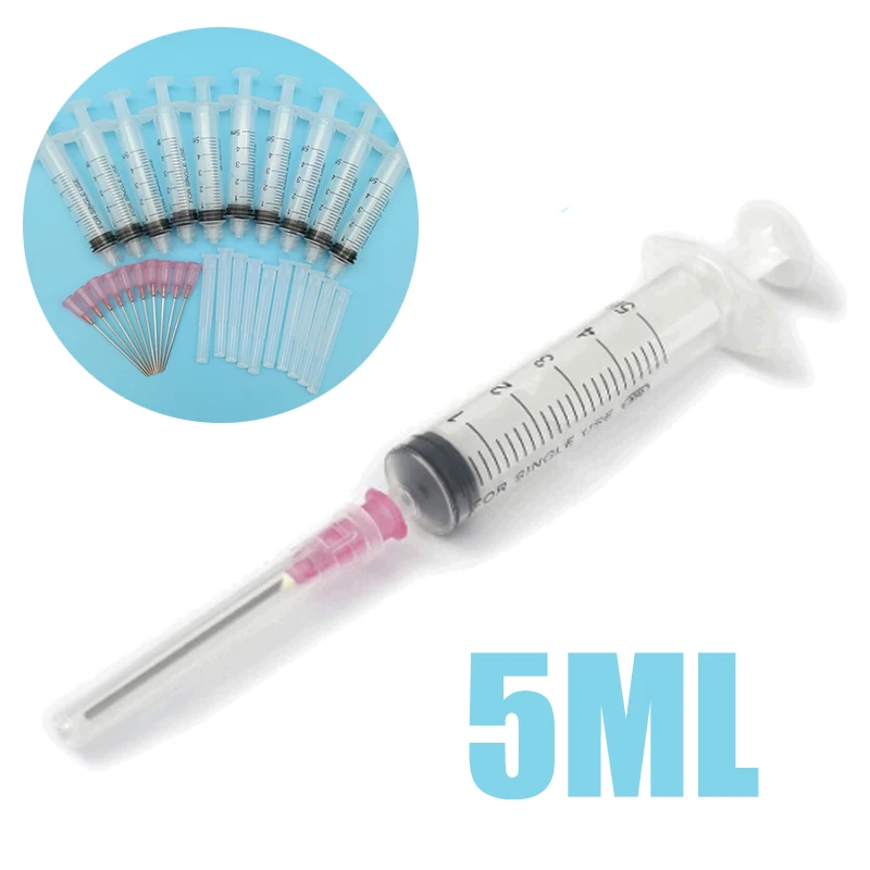 

10Pcs Glue Syringe 10 Pack 5ml Syringes & 18GA 1.5" Blunt Tip Needles & Cap For Refill Oil Glue Dispensing Adhesives
