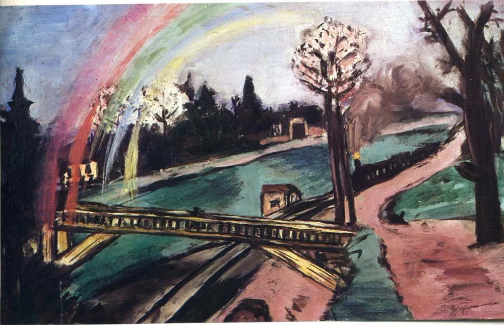 

100% handmade high quality oil painting reproduction on linen canvas by professional artist, railway-bridge-and-rainbow-1942