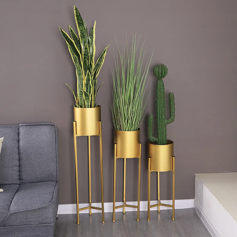 Nordic Indoor iron Gold Plant Pot Cafe Clothing Shop Display Flower Rack Gold Flower Pot Shelf Green Plant Pot Home Decoration