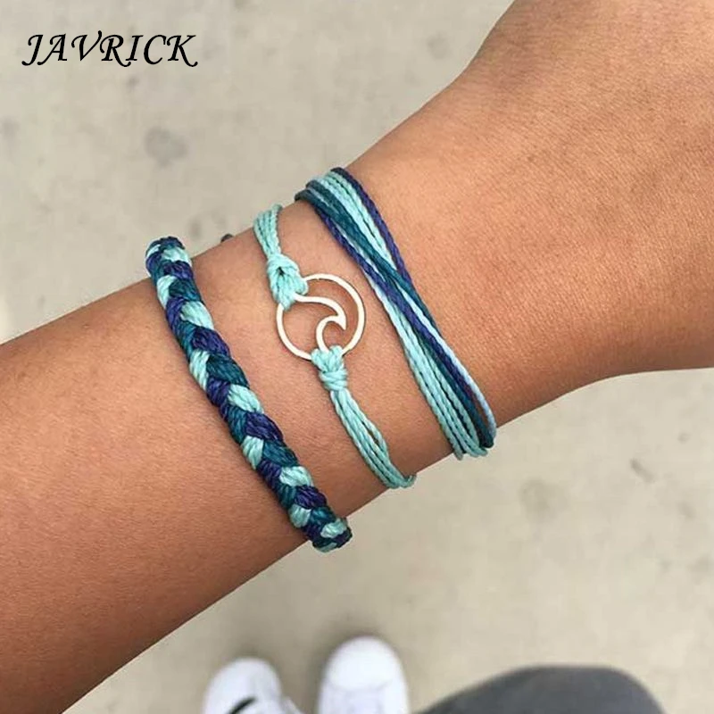 

3Pcs Friendship Bracelets Handmade Waxed Cord Weave Multi-layer Beach Wave Bracelets Kit