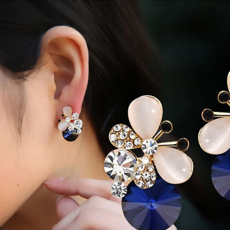 

New Fashion Elegant Cute Rhinestone Butterfly Simulated Gemstone Stud Earrings Earrings For Women
