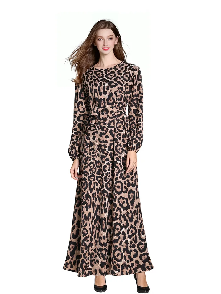 С леопардовым принтом длинное платье Дубай свободные абайя, кафтан марокканские платья турецкий мусульманская одежда с рисунком женский халат M008