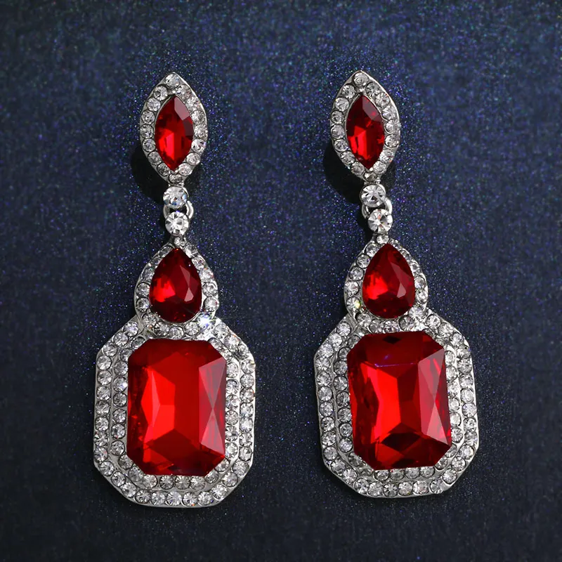 

OCESRIO Designer Crystal Drop Earrings Rhinestone Big Stone Earrings for Women Long Silver Wedding Earrings Jewelry red ers-j39