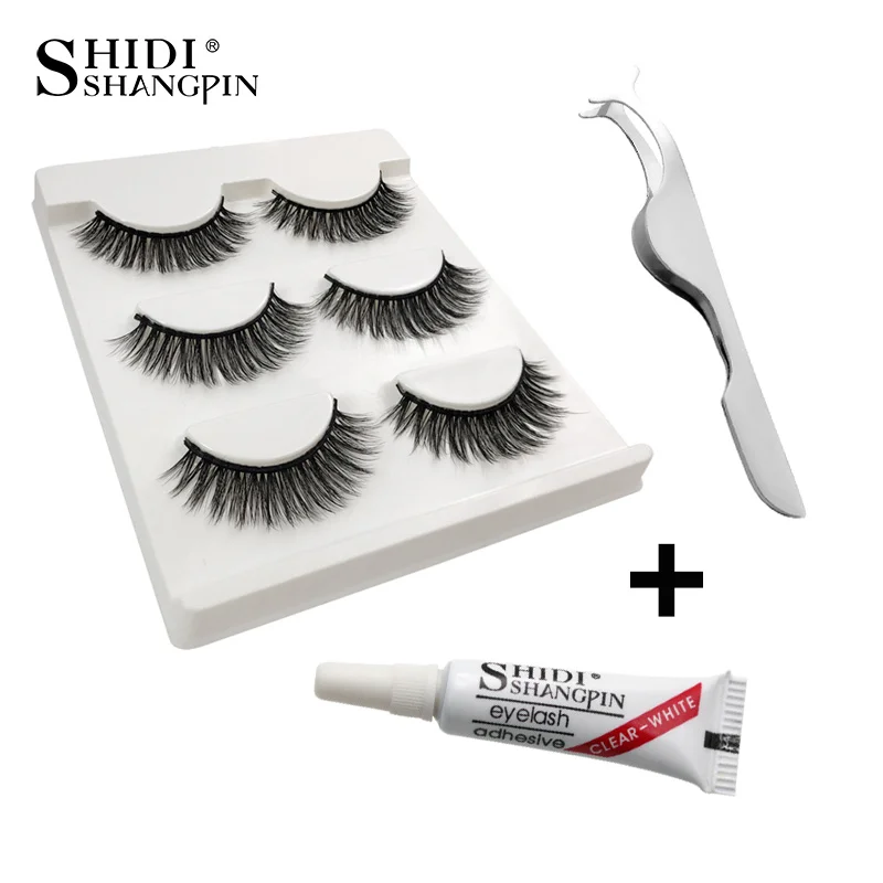 Goedkoop Nieuwe 3d mink wimpers natural lang makeup valse wimpers 10mm wimper lijm cosmetische gereedschap pincet beauty faux wimpers lijm