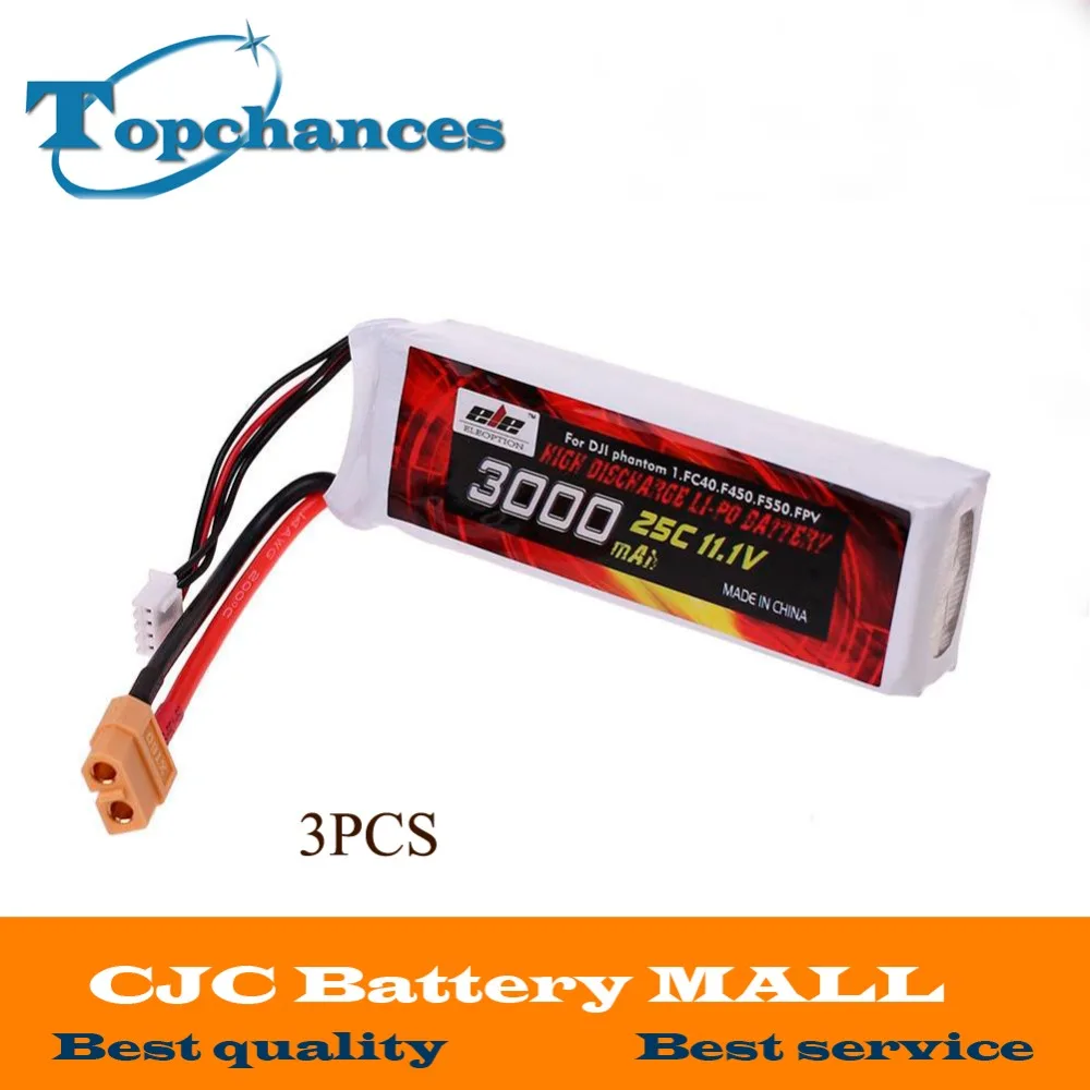 3X высокое качество 3000 mAh 11,1 V литий-полимерный аккумулятор Li-Po Батарея 25C XT60 разъем для DJI Phantom 1 FC40 F45 F550