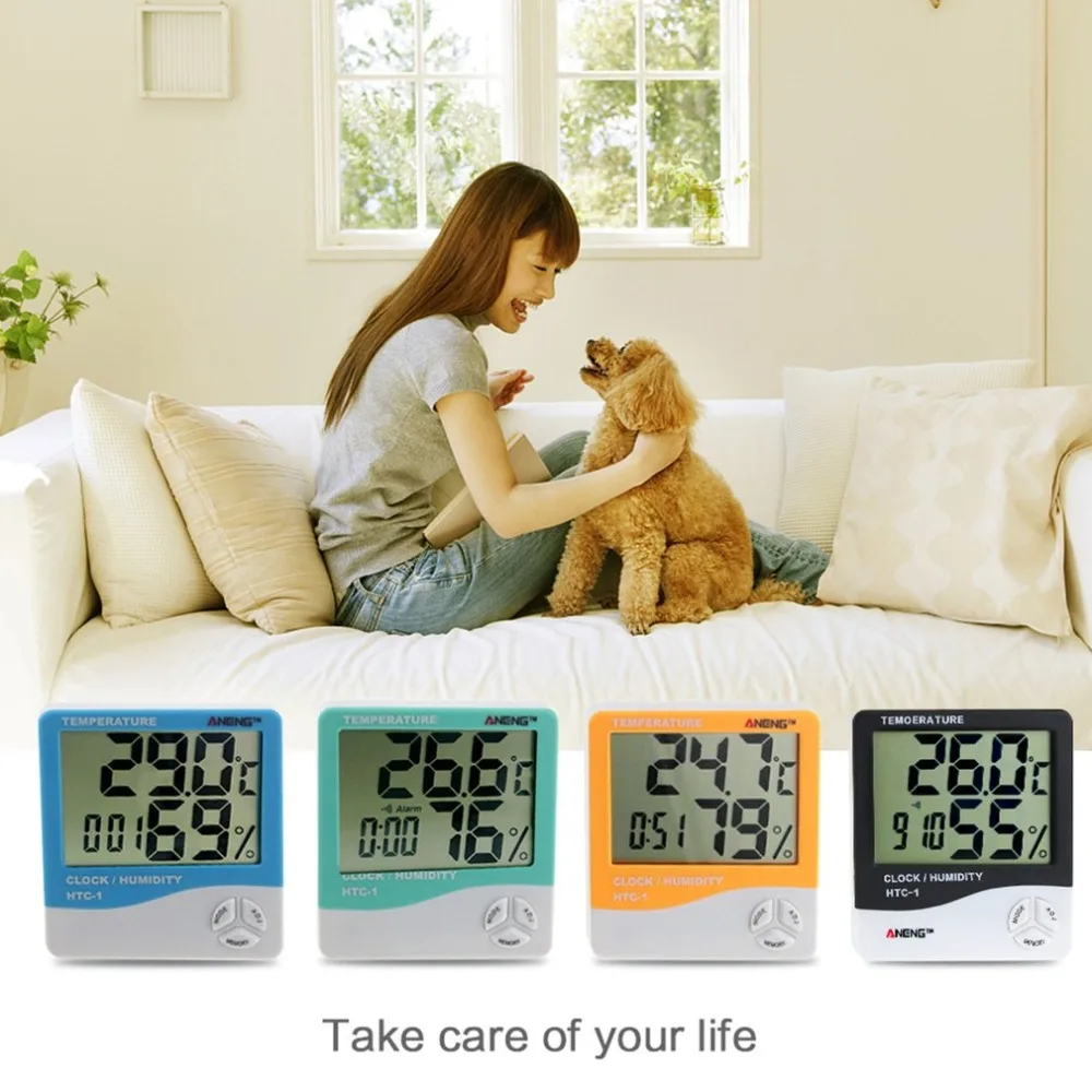HTC-1 Indoor LCD Electronic Digital Temperature Humidity Meter Digital Thermometer Hygrometer Alarm Clock Weather Station