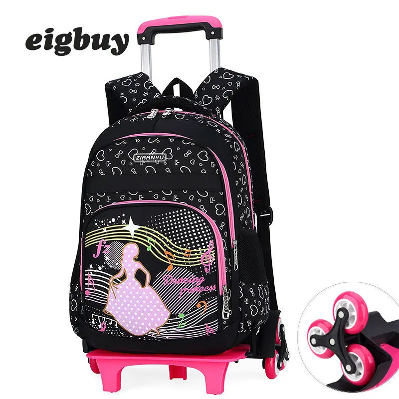 

2-6 Kids Trolley Schoolbag Luggage Book Bags Boys Girls Backpack Latest Removable Children Wheeled School Bag 2/6 Wheels