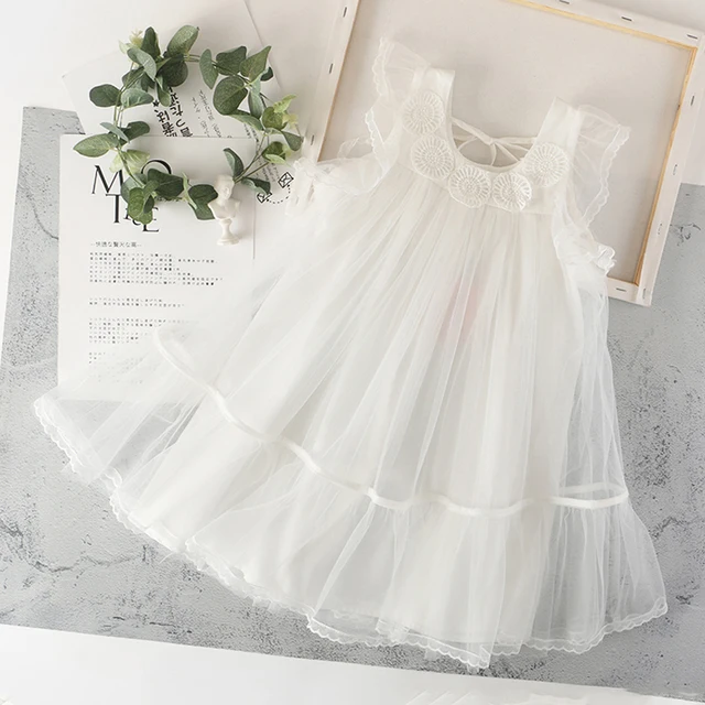 white lace tulle dress age for 3 12 yrs little girls graduation gown ...