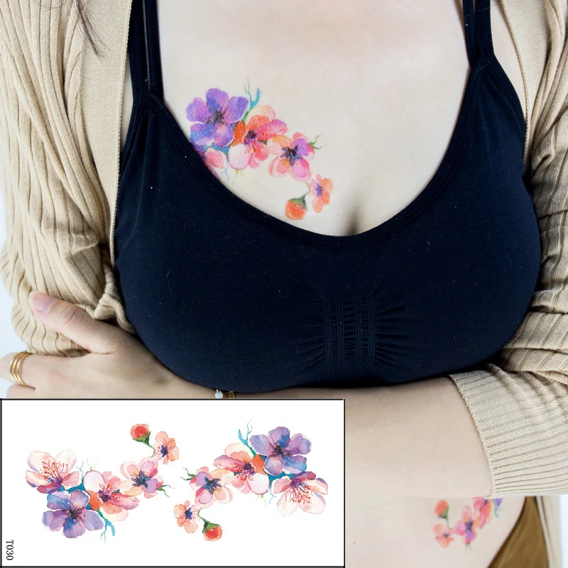 069 35 De Réduction1 Pc 3d Réaliste Fleurs De Cerisier Rose Grandes Fleurs Sexe étanche Temporaire Tatouage Femmes Flash Tatouage Bras épaule