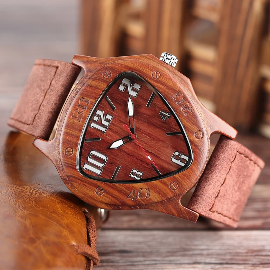 Mens Wooden Watch Creative Inverted Geometric Triangle Shaped Big Numbers Dial Quartz Clock Male Genuine Leather Reloj de madera 2017 Christmas Gifts (33)