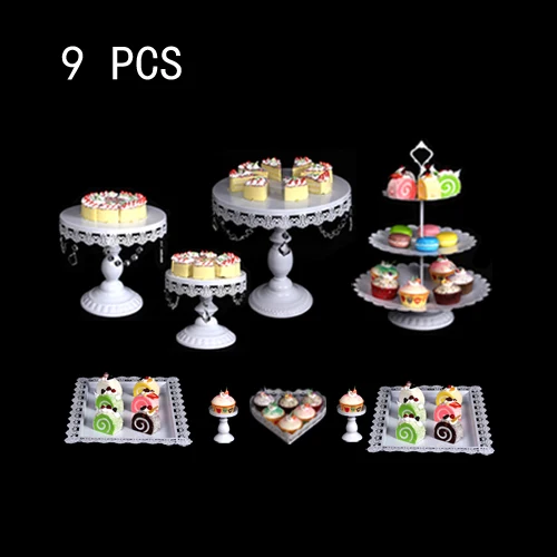 9pcs white Кристалл Металл стоячий держатель торта 4-16 шт./компл. кекс сервировочная стойка дисплей стойки День рождения Свадебные украшения золото/Белый - Цвет: 9pcs white