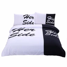 Her Side His Side Bedding Sets 2/3pcs 3D Duvet Cover Bed Sheet Pillow Cases Size EU/CN/US Queen King White & Black