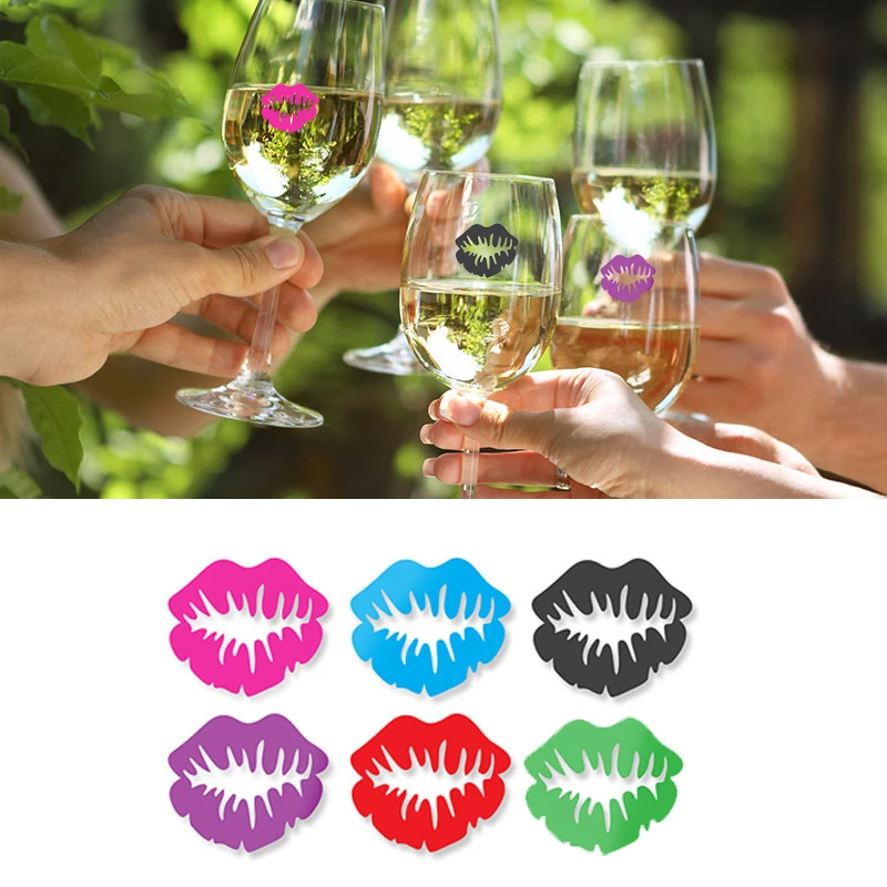 

6PCs/ Set Silicone Cup Coffee Tea Wine Glass Marker Lips Bottle Recognizer Label Glasses Tags Kitchen Wedding Party Decoration