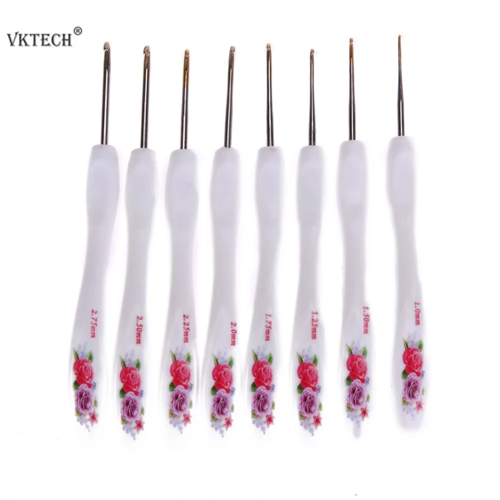 

8pcs Different Size Soft Handle Crochet Hooks Flowers Aluminium Crochet Hook Knitting Needls Set Weave Craft Yarn Sewing Needle