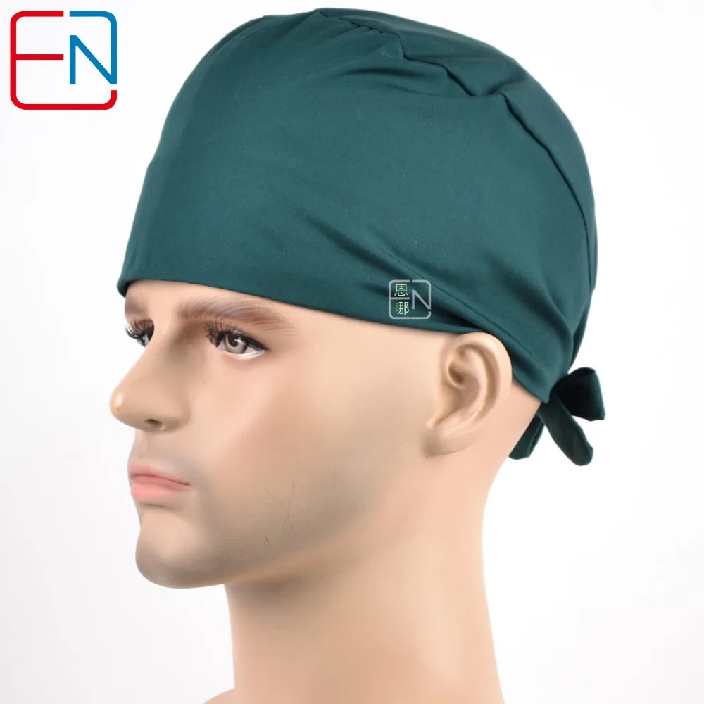 Хирургические Шапки для врачей-мужчин t/c 65/35 шляпа для коротких волос чистый цвет темно-зеленый медицинский Шапки мужчин