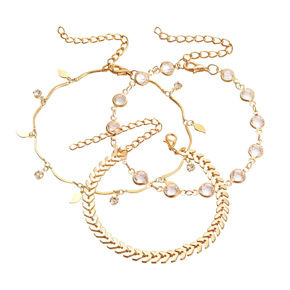 

3pc Chain Star Anklet Jewelry Summer Beach Bohemian Style Gold & Sliver Colors Double Layer Chain Anklet Leaves Star Pendant