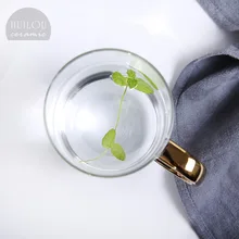 Pandapark прозрачная стеклянная кружка для чая с золотой рукояткой кружки для кофе и молока чашка для завтрака фруктовый сок высокий стакан стеклянные чашки PPX048