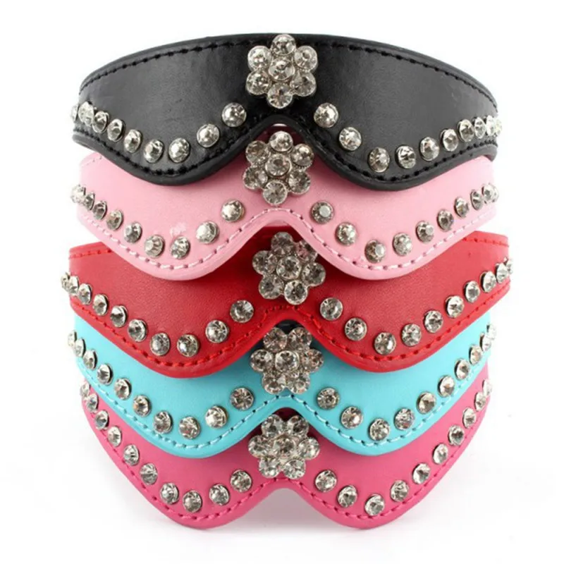 

New Pets Dog Cat Crystal Rhinestone PU Leather Collars Puppy Personalized Neck Strap XS One Size