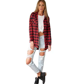 

2016 Fashion Women Lady Long Sleeve Plaid Print Loose Irregular Asymmetric Casual Shirt Blouse Top Blusa
