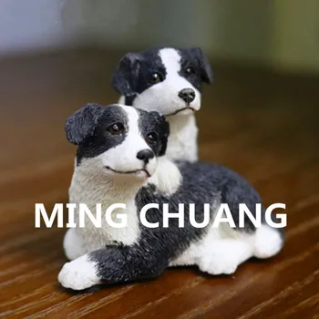 

2 Cute Simulation Puppy Statue Border Collie Non-sporting dogs Bust Resin Action Figure Collectible Model Toy 5CM Q114
