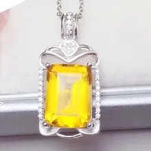 Натуральное Настоящее ожерелье лимон кулон 925 серебро 7.3ct большой цветной камень ювелирные изделия для мужчин или женщин# T18103114