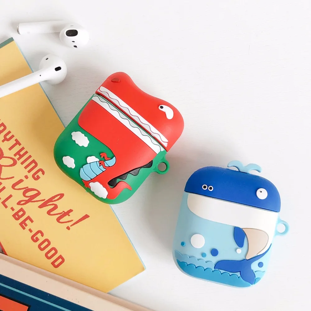 

Retail Package 3D Relief Cartoon Dinosaur Whale Bag Soft Silicon Earphone Case for Apple AirPods 1 2 Wireless Wired Charging Box