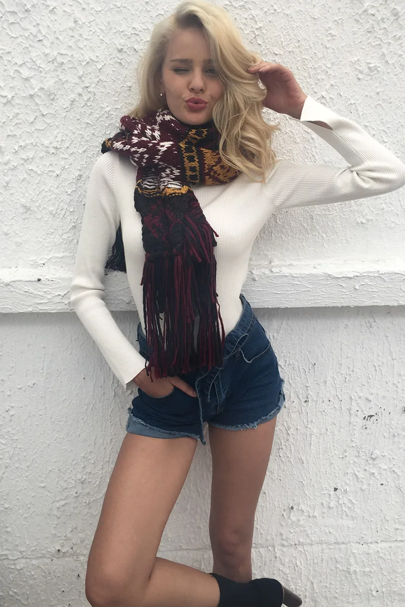 Женский вязаный шарф Simplee с кисточками, Большой модный плотный теплый шарф на зиму, длинный мягкий цветной вязаный шарф