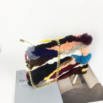 

ICEV 2018 new high quality soft fur rabbit hair bag ladies evening party day clutch panelled women envelope bags famous brands