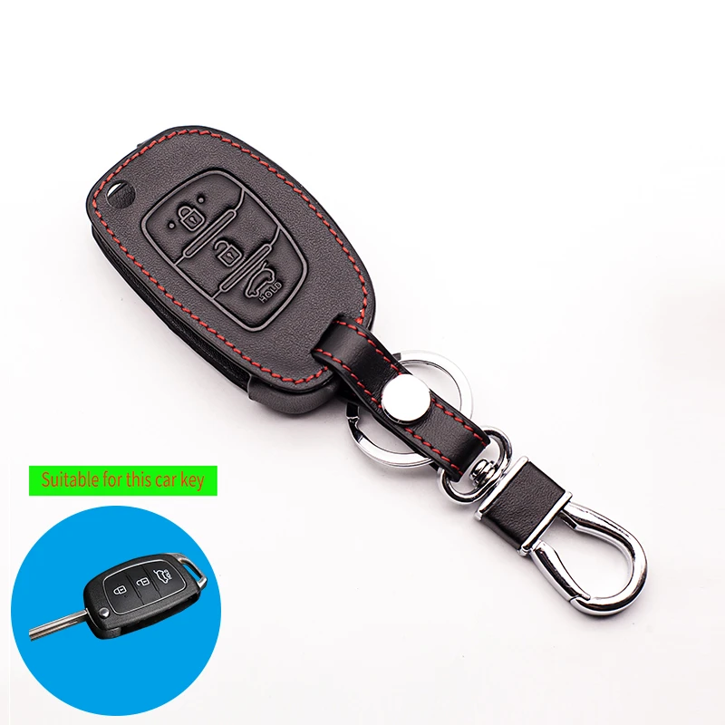 New Genuine Leather Car Key Cover For Hyundai TUCSON Solaris 8 IX35 Santa Fe,3 Button Fold Key
