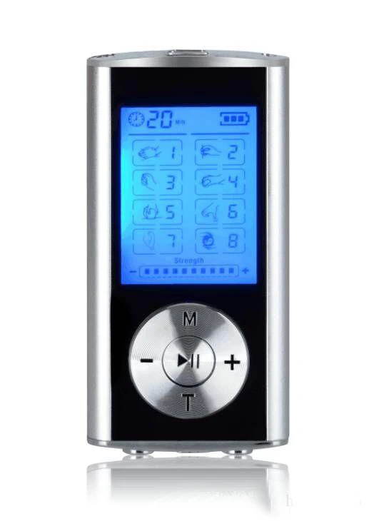 8-mode-tens-unit-mini-digital-electronic-pulse-massager-muscle-full-body-acupuncture-magnetic-therapy-tens-massage-silver-blue-free-ship