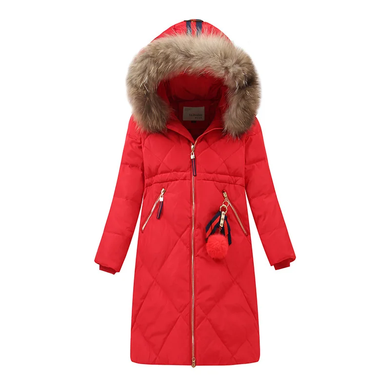 2017 New Army Green Genuine Brand Winter Girls X-Long Jackets Raccoon Fur Collar Hood Teenagers Girl's Down Parka Windproof Coat (1)