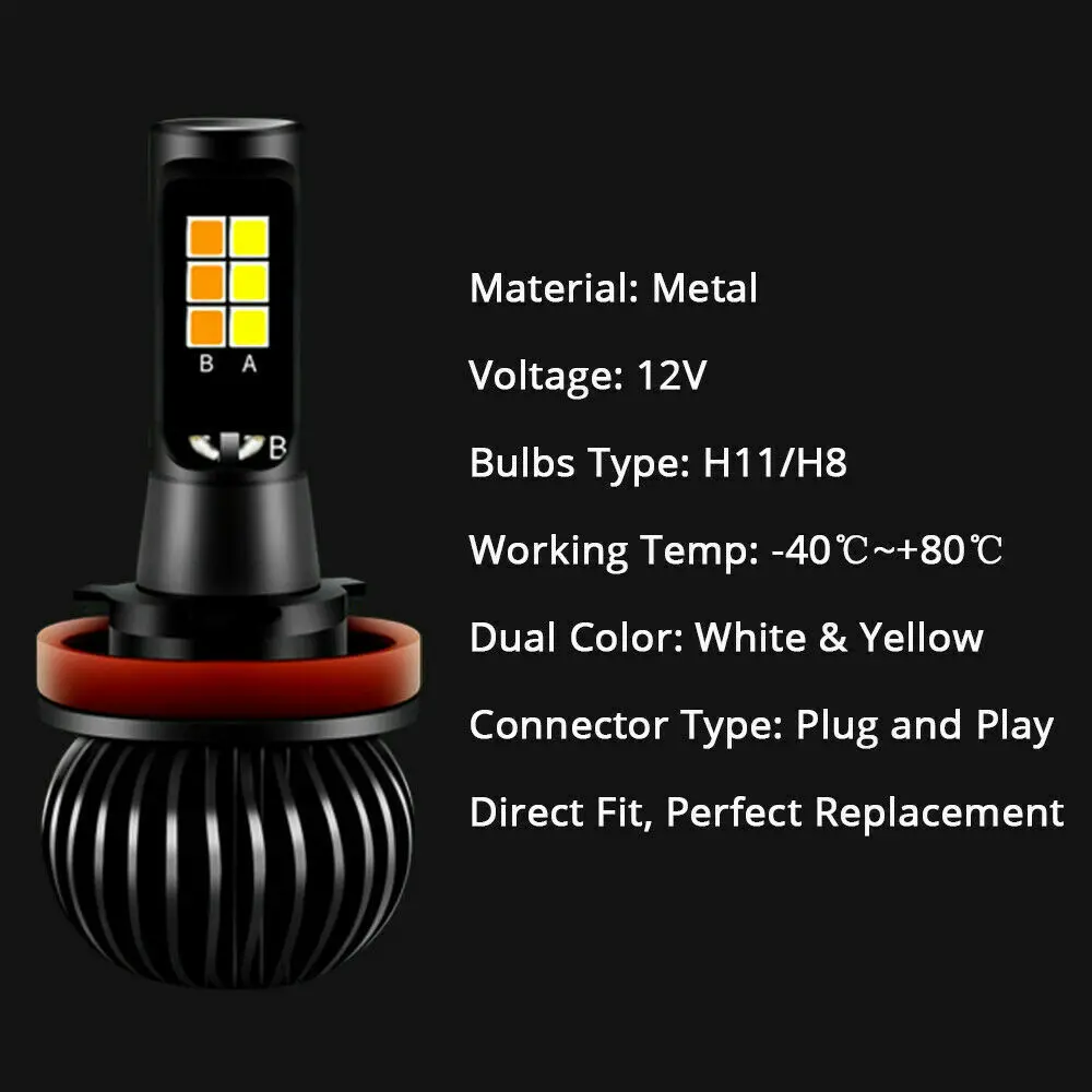 2 шт. высокой мощности 160 Вт H8 H11 Автомобильные фары 3030 светодиодный Противотуманные лампы Белый Янтарный 12 в замена преобразования