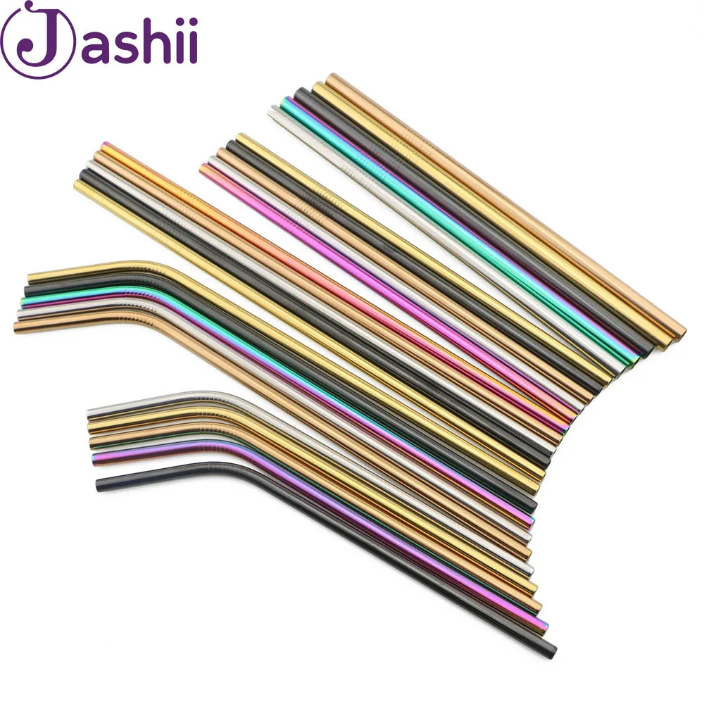 

JASHII 26.5 cm Colorful Drinking Straws Stainless Steel Straight and Bent Reusable Filter With BrushTea Drinks Straw Tools 2PCS