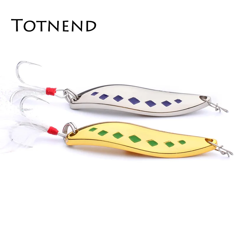 

1PC 5g 7g 10g 15g 20g 28g Metal Gold/Silver Spinners Lure Fishing Lure Hard Bait Bass Fishing Gear With Treble Hook With Feather