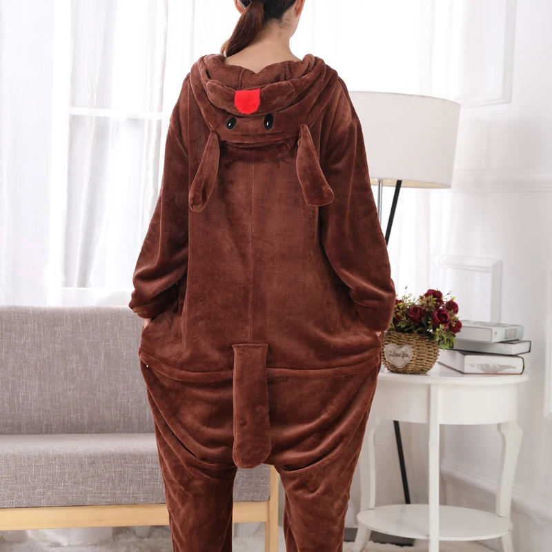 New Brown Teddy Dog Kigurumi Thick Flannel Animal One-Piece Pajamas For Onesie For Adults Cosplay Party Costume Pyjamas Suit (1)