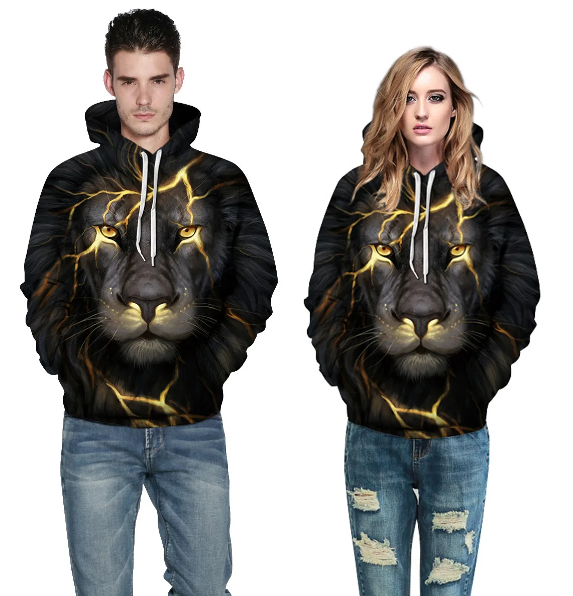Fashion Spring/Autumn Lion 3D Printing With Hood Fleece Hot Sale Wolf Lover Coat S-3XL