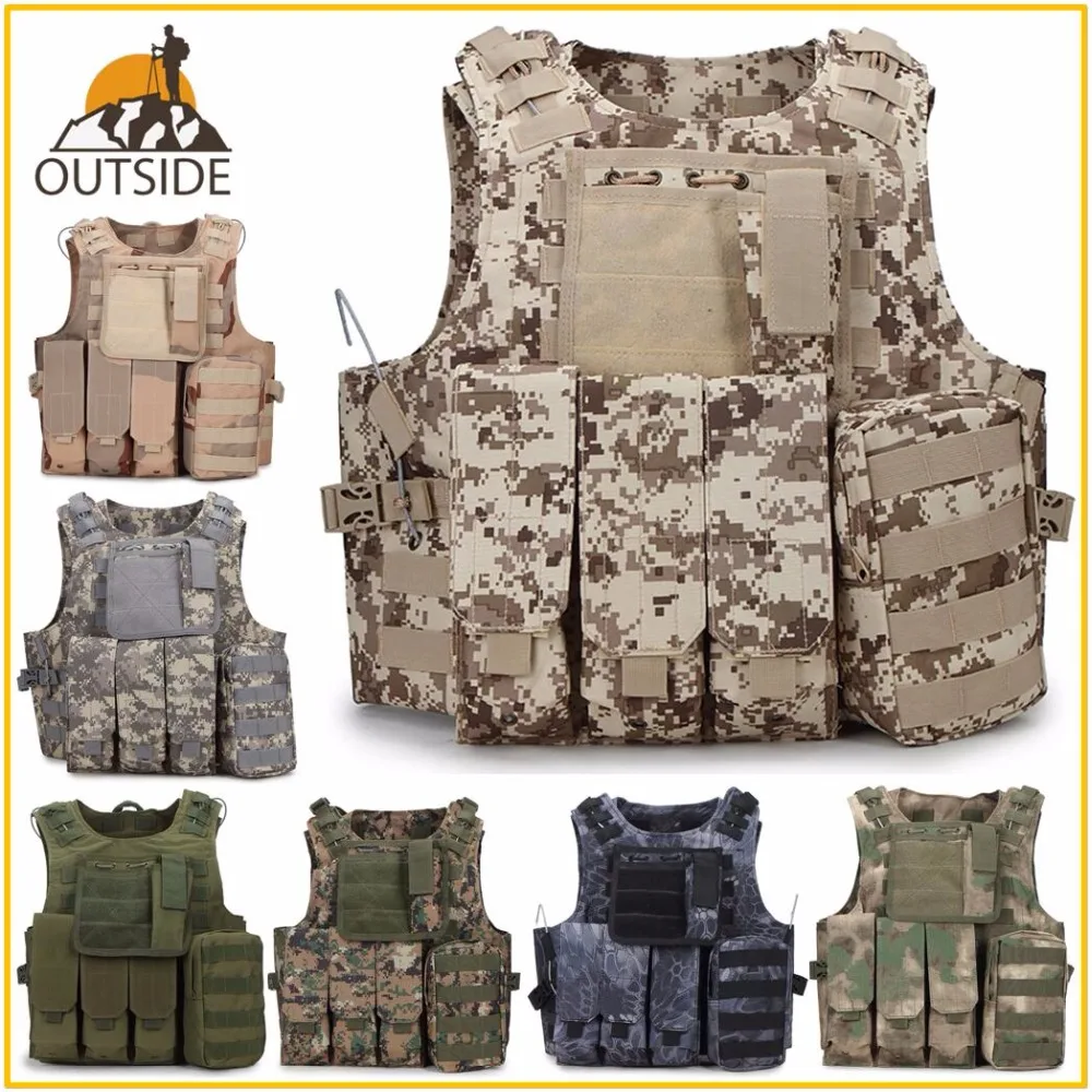 Camouflage Hunting Military Tactical Vest Wargame Body Molle Armor Hunting Vest CS SWAT Team Outdoo