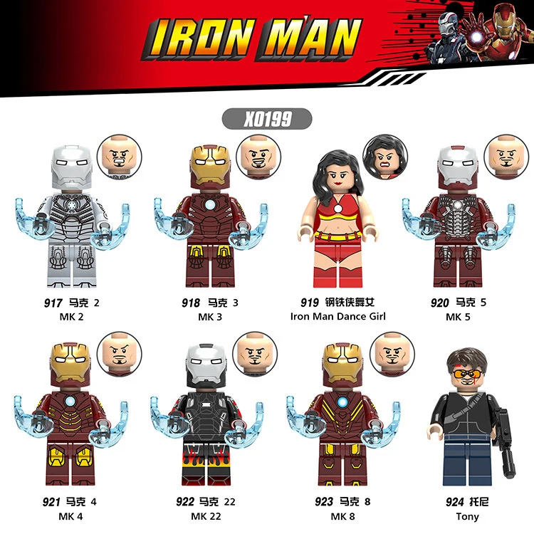 

Marvel Iron man Super Heroes Figures IronMan Dance Girl MK 6 Obadiah Stane Education Building Blocks Bricks Gift Toys for Kids