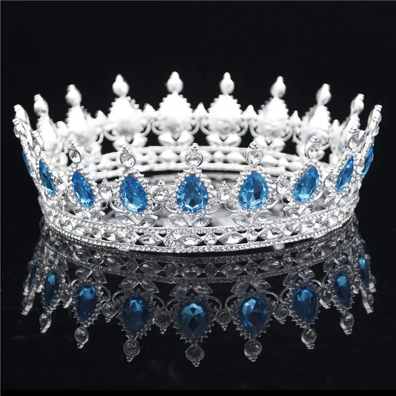 Silver Light Blue Винтажная диадема в стиле барокко, Королевская корона невесты, корона для женщин, головной убор для выпускного, свадебные диадемы и короны, свадебные украшения для волос, аксессуары - Окраска металла: Silver Light Blue