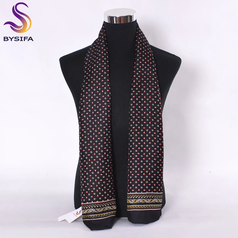 men's scarves [BYSIFA] Male Small Square Plaid Scarves Apparel Accessories 100% Mulberry Silk Long Scarves Black,Navy Blue,Wine Red 160*26cm mens scarf for summer