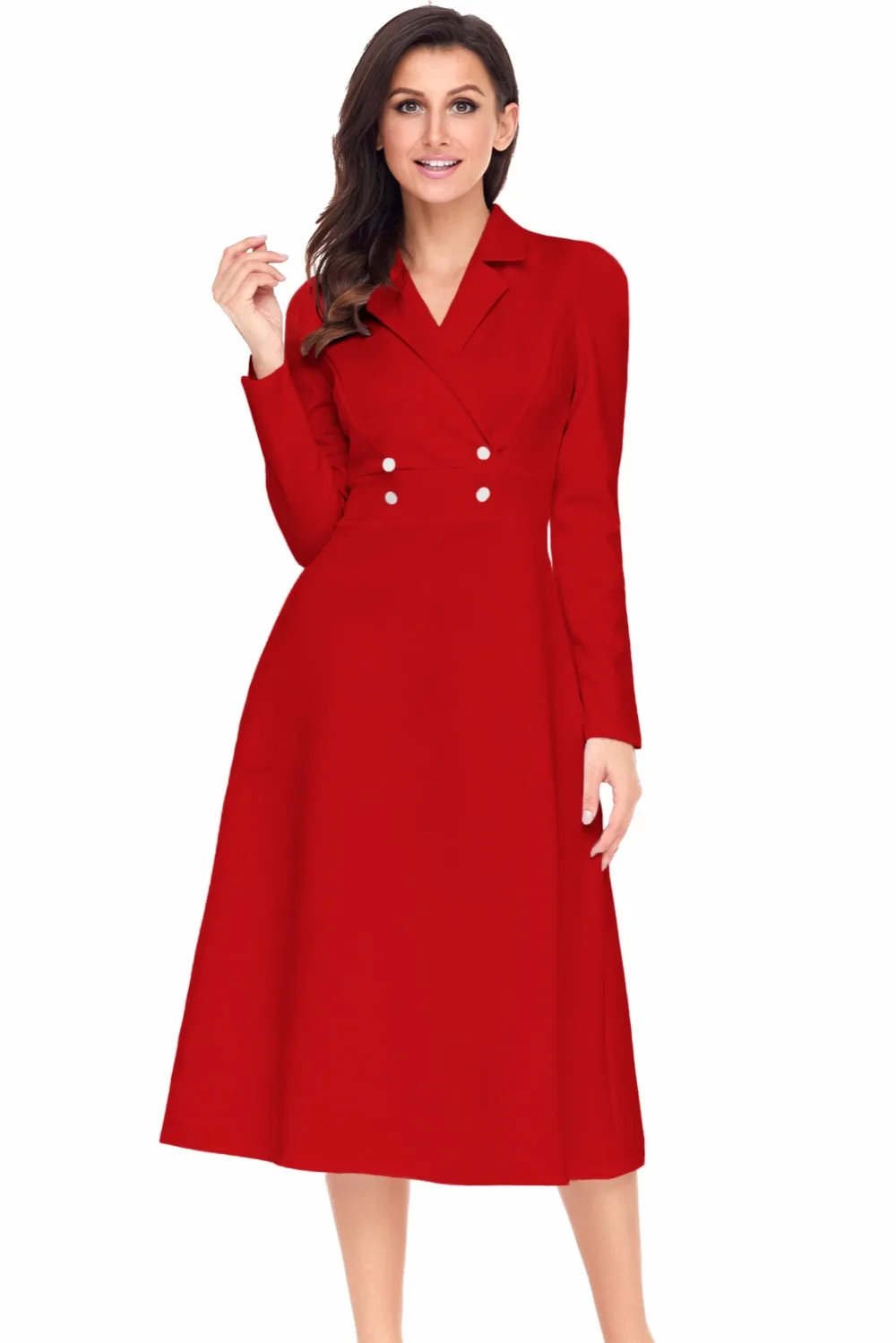 Red-Vintage-Button-Collared-Fit-and-flare-Dress-LC61803-3-1