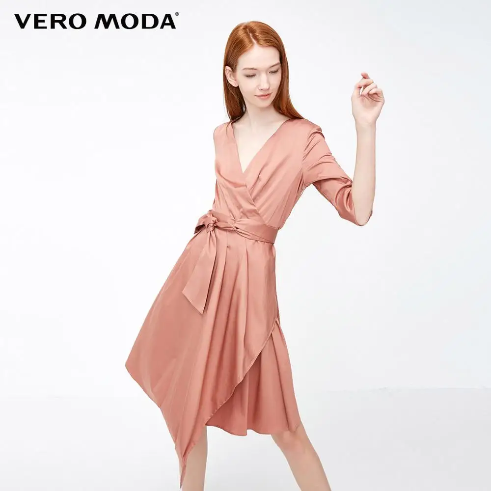 Vero Moda новое рабочее место v-образным вырезом ремни три четверти рукав чистый платье | 31847C512 - Цвет: Burlwood red